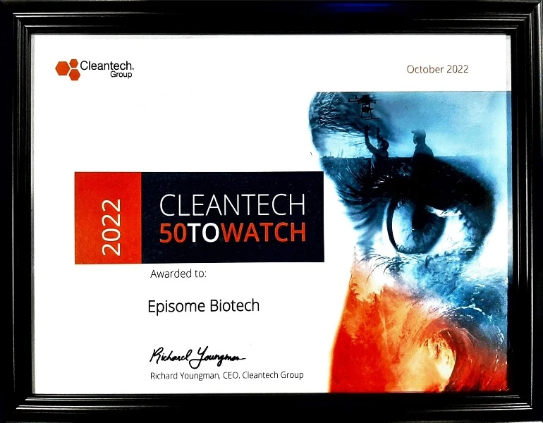 Episome Cleantech 50 to Watch certificate