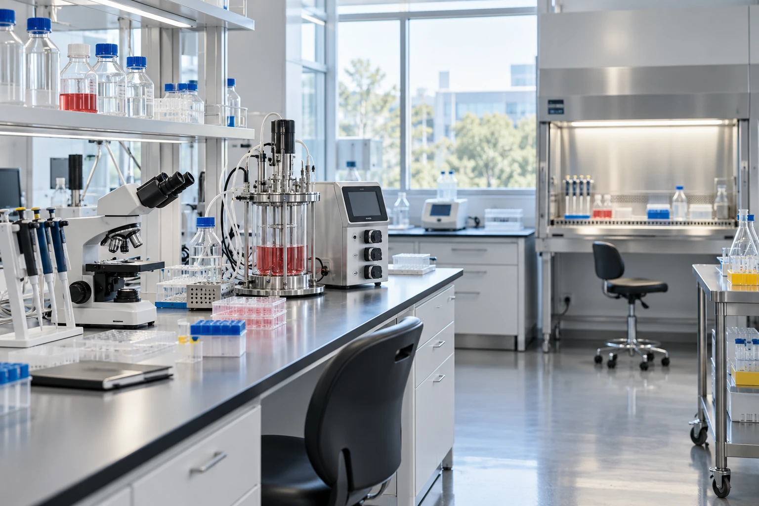 Modern mikrobiyoloji araştırma laboratuvarını gösteren temsili görsel